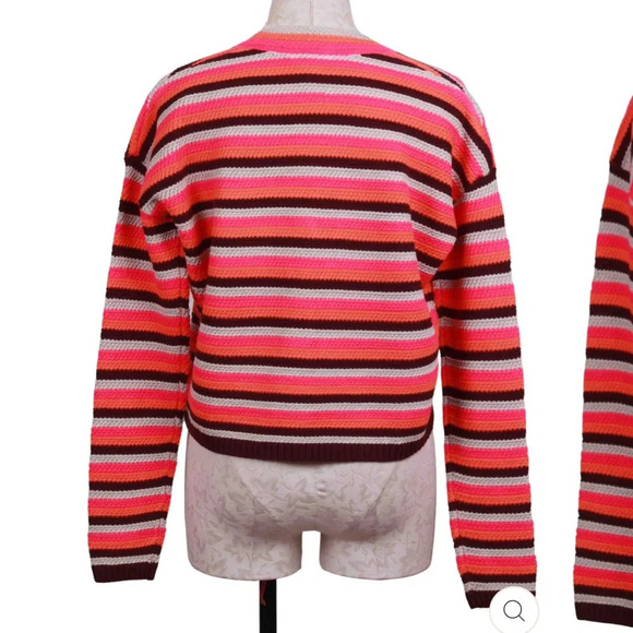 Lisa Todd Pop Cardi Neon Striped Cardigan Sweater M - Picture 4 of 9